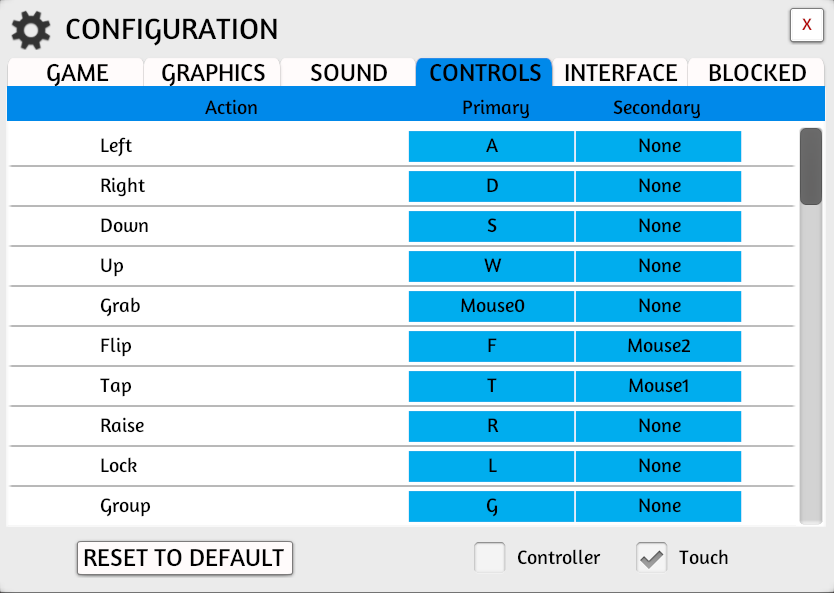 Controls Tab