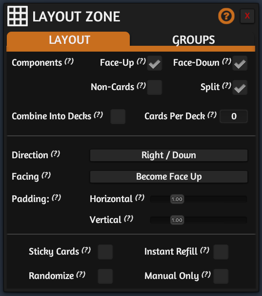 Layout Zone Layout Settings